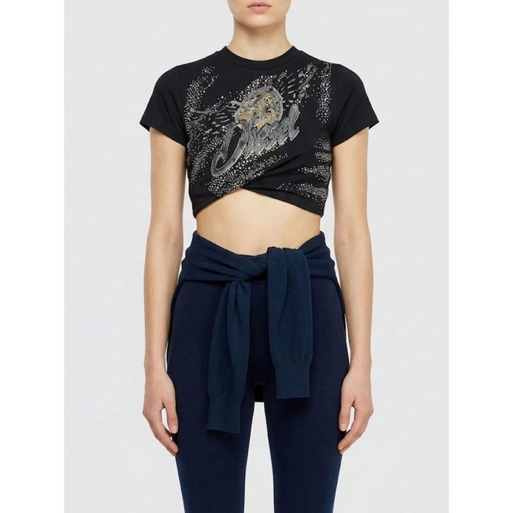 Diesel Women T-Wincy Cropped Cotton Top Diesel With Print And Rhinestones